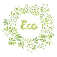 Word Eco in floral wreath with branches and leaves