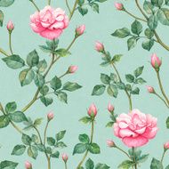 Watercolor pattern with rose illustration N5
