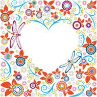 Dragonfly and Floral in Heart Frame Shape N2