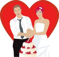 bride groom and cake at Wedding day