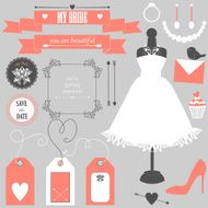 Vector collection of decorative wedding elements for bride