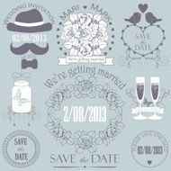 Decorative set of artistic wedding elements in grey colors