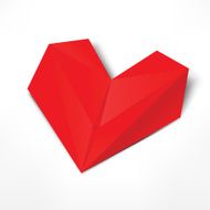 Red paper origami heart with gray shadow on white background