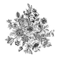 Floral card Bouquet of roses lily and anemone N2