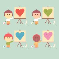 Love painters with bird and brushes N2