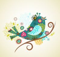 Floral background with bird - greeting card
