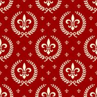 Neoclassical seamless textile pattern with laurel wreath in red