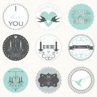 Vector collection of decorative wedding stickers in retro colors