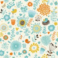 Cute birds in flowers