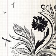 Floral patterns and dragonflies on the page of copybook N2