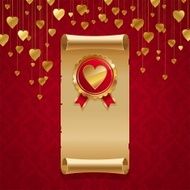 Vector valentines illustration vintage scroll &amp; badge with hearts