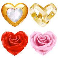 Shape of heart set 4 Golden jewellery and roses