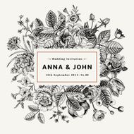 Elegant vintage wedding invite with flowers