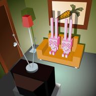 Pink rabbits watching tv