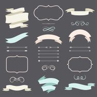 Set of romantic arrows ribbons and labels in retro style
