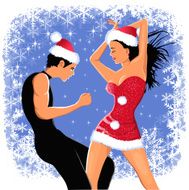dancing boy with santa girl on christmas background