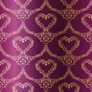 Victorian Gold-on-Purple seamless pattern with hearts N2