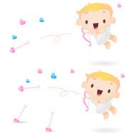 Cute cupid flying and shooting a valentines heart arrow