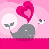 Big love Valentine's Day pink heart seagull whale minimil