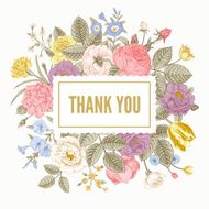 Vintage floral vector card with colorful summer garden flowers N2