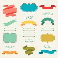 Set of romantic arrows ribbons and labels in retro style N2