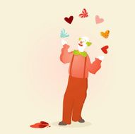 Love clown juggling a variety of hearts