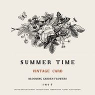 Summer vector vintage card with black and white floral bouquet N2