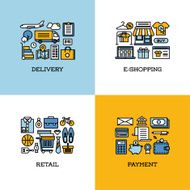 Flat line icons set of delivery e-shopping retail payment