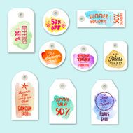 Summer Watercolor shopping tags labels and icons