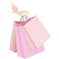 Woman&#039;s Hand Holding Pink Shopping Bags Icon