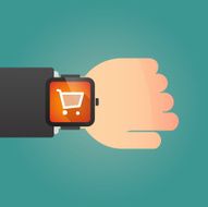 Smart watch icon with a shopping cart