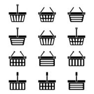 Twelve silhouettes of shopping baskets icons