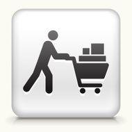 Square Button with Stick Figure Shopping