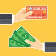Hand with credit card and hand cash