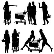 Silhouette of people shopping in a supermarket