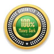 Green money back button with gold border
