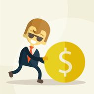 cheerful businessman rolls coin