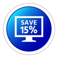Computer Monitor icon on a round button - StickerSeries N137