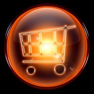 shopping cart icon isolated on black background