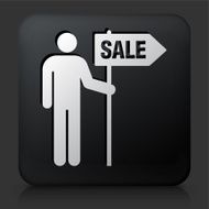 Black Square Button with Man & Sale Sign Icon N2