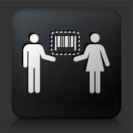 Black Square Button with People & Barcode Icon N2