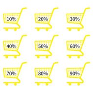 Yellow Shopping Cart Icons with Discount Tags
