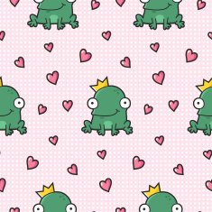 Frog King seamless pattern - love cartoon