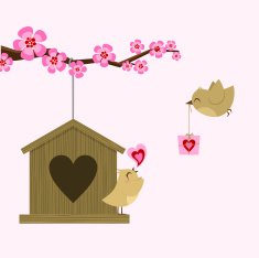 Love bird St Valentine card Happy birthday sakura