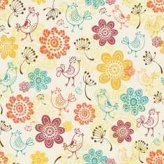 Vintage birds and flowers pattern