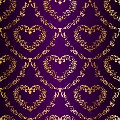 Gold-on-Purple seamless sari pattern with hearts N2