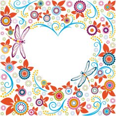 Dragonfly and Floral in Heart Frame Shape N2