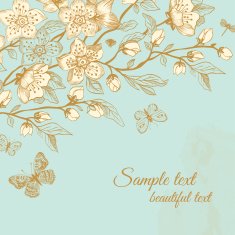 Vector spring floral greeting vintage card