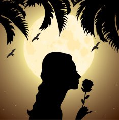 vector girl with a flower under palm tree