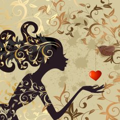 Bird with valentine and girl